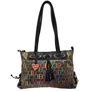 Dooney & Bourke Monogram Shoulder‎ Bag Tote Multicolor Canvas Leather Trim